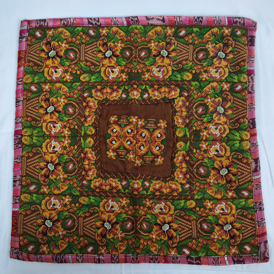 Handmade Huipil Pillow Brown with Red