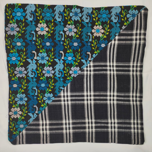 Handmade Huipil Pillow Blue Flowers