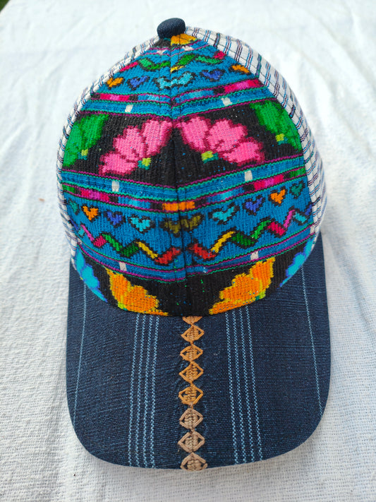 Handmade Hat blue design with white